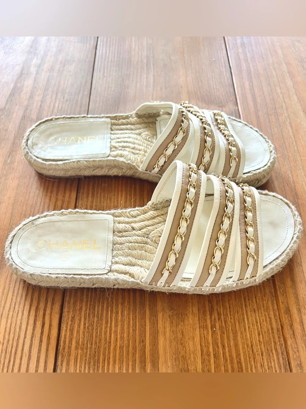 Chanel White Leather Espadrilles